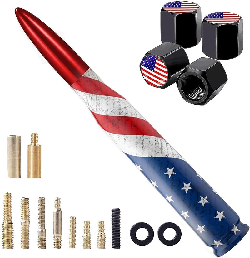 HVSTTPK Car Truck Bullet Antenna with Valve Stem Caps for F150 F250 F350 Super Duty Raptor Dodge Ram 1500 2500 3500, Truck Accessories（Red）- American Flag Design-Car Wash Safe - Image 1